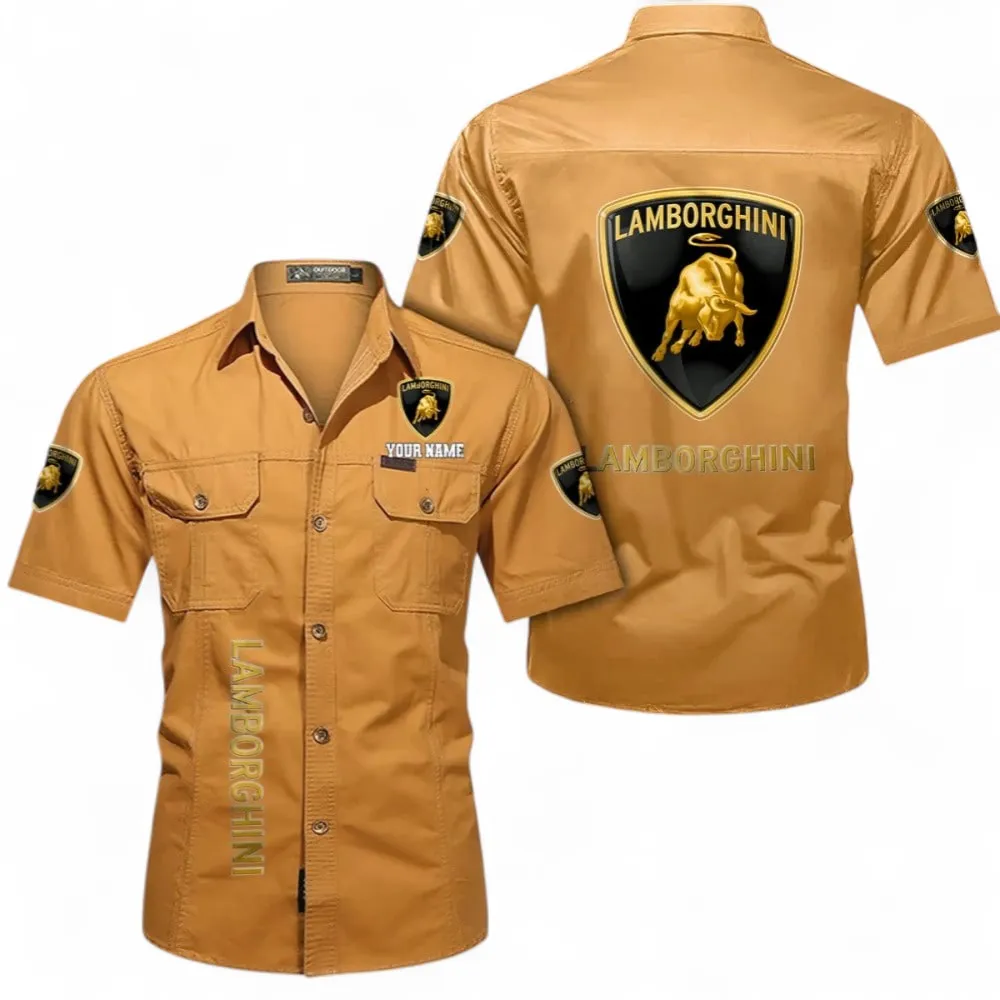 Luxury Supercar Short Sleeved Shirt, Button up Shirt Exclusive Logo For Car Owners, Custom Name CAR392072125778-Turmeric