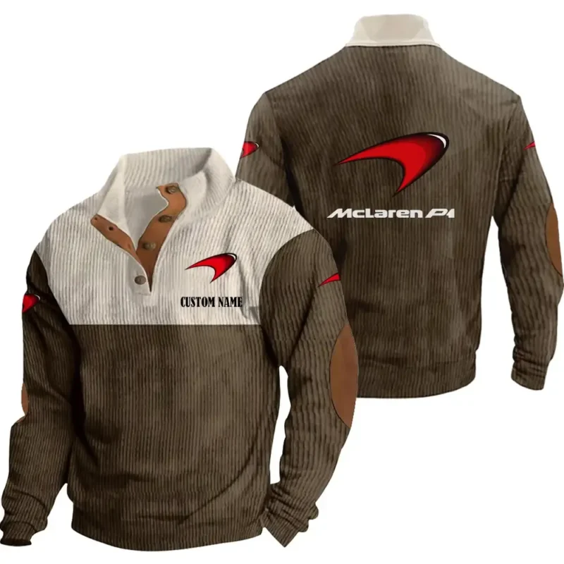 Racing Car Men's Stand Up Collar Base Shirt, Collar Hoodie Exclusive Logo For Car Motorcycles Fans CAR20012119 - Brown