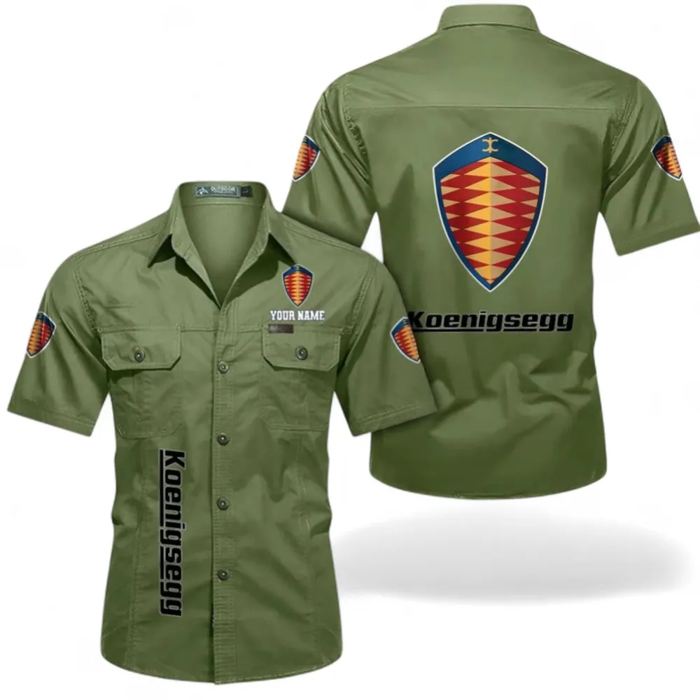 Megacars Short Sleeved Shirt, Button up Shirt Exclusive Logo For Car Owners, Custom Name CAR392072125812-Fruit Green
