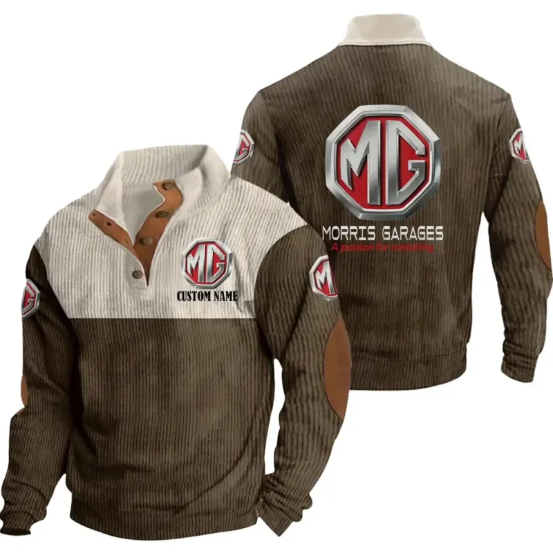 Power Cars Men's Stand Up Collar Base Shirt, Collar Hoodie Exclusive Logo For Car Motorcycles Fans CAR20012122 - Brown