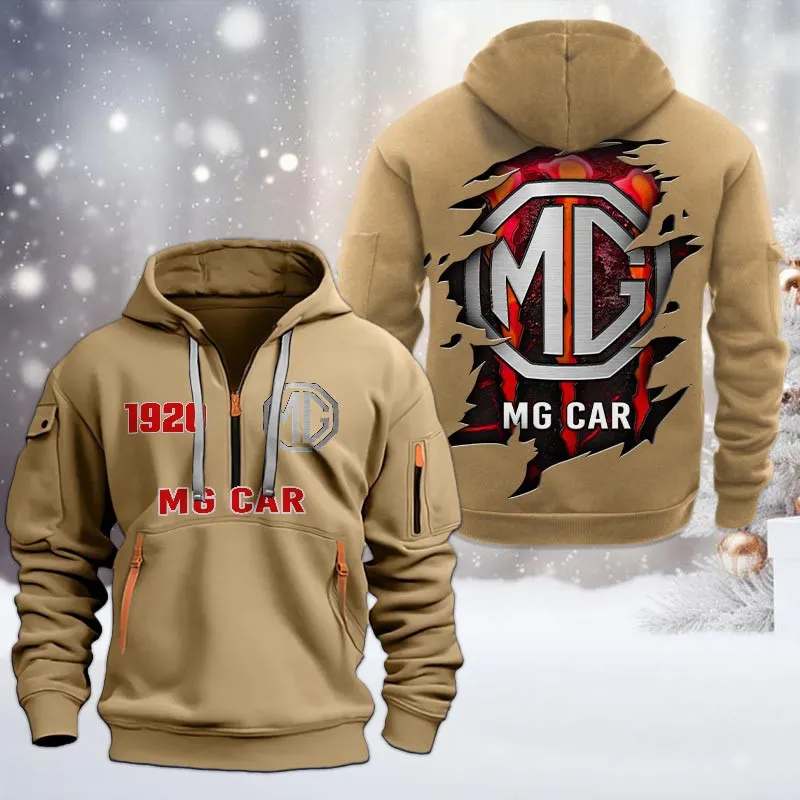 MG Lovers Gift Hoodie Half Zipper, Hoodie All Over Print Gift For Car Owners CAR198032765 - Khaki