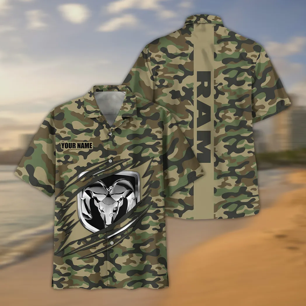 Monster Truck Lovers Gift Hawaiian Shirt, Button up Shirt Camo Style For Car Owners, Custom Name CAR210040825731