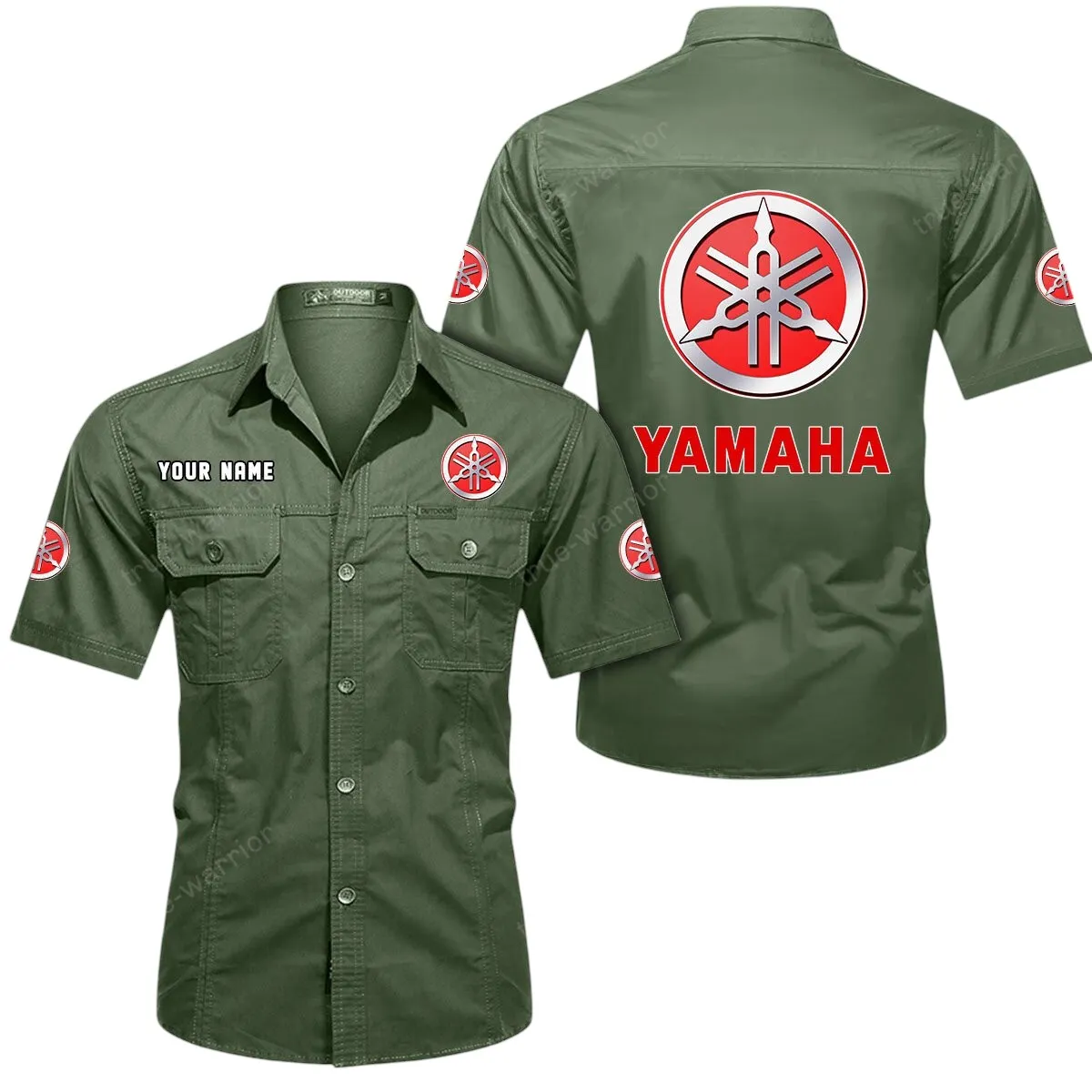 Motor Lovers Gift Short Sleeved Shirt, Button Up Shirt Exclusive Logo For Car Owners CAR444052625814 - Army Green