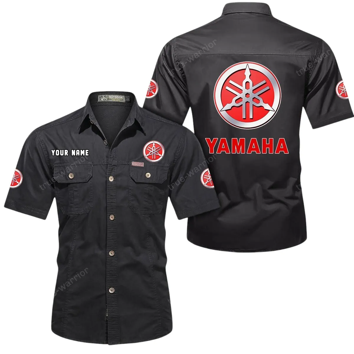 Motor Lovers Gift Short Sleeved Shirt, Button Up Shirt Exclusive Logo For Car Owners CAR444052625814 - Black