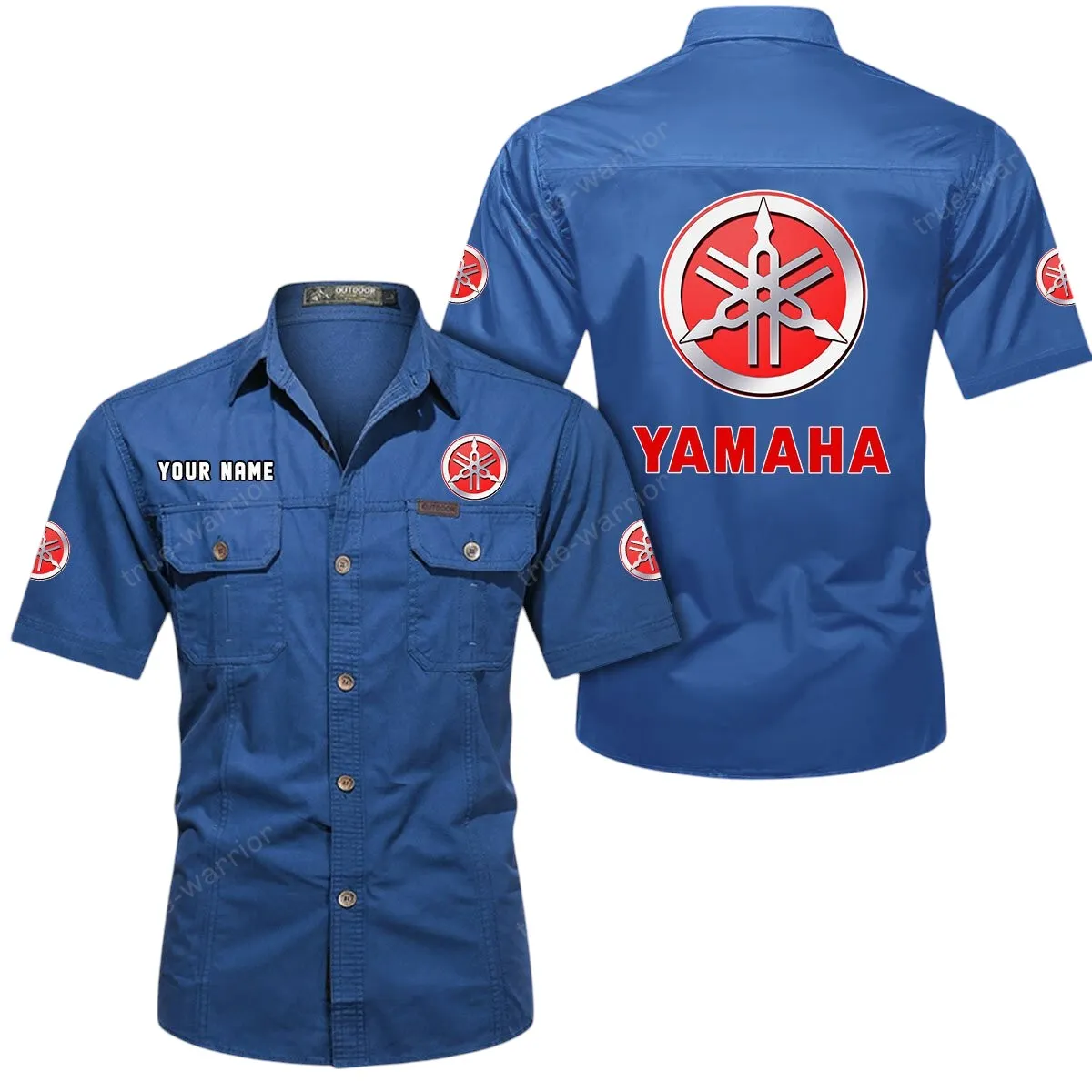 Motor Lovers Gift Short Sleeved Shirt, Button Up Shirt Exclusive Logo For Car Owners CAR444052625814 - Cowboy Blue