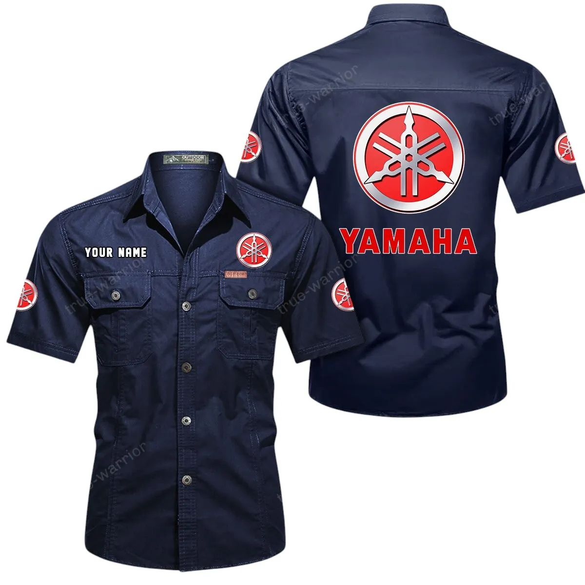 Motor Lovers Gift Short Sleeved Shirt, Button Up Shirt Exclusive Logo For Car Owners CAR444052625814 - Dark Blue