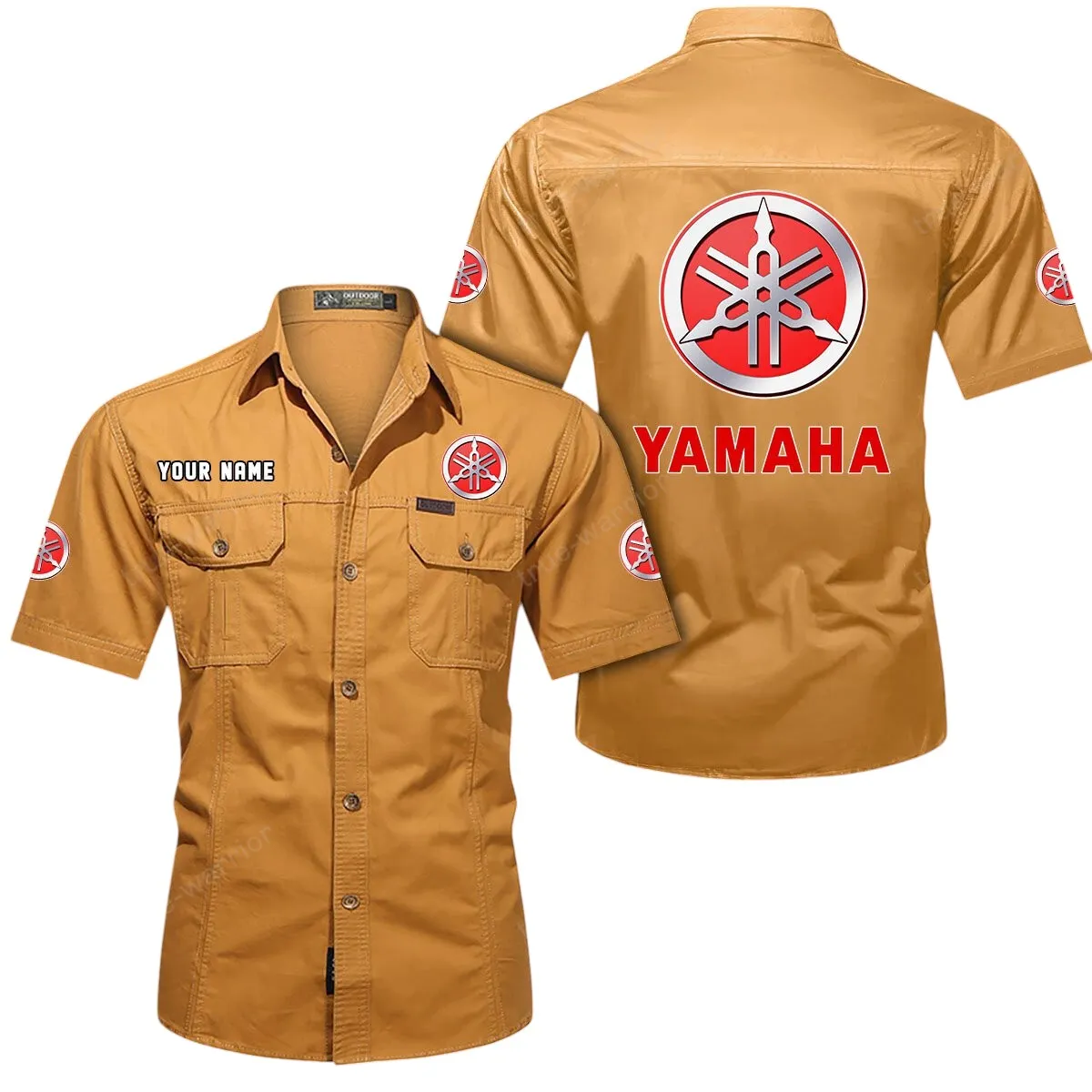 Motor Lovers Gift Short Sleeved Shirt, Button Up Shirt Exclusive Logo For Car Owners CAR444052625814 - Turmeric