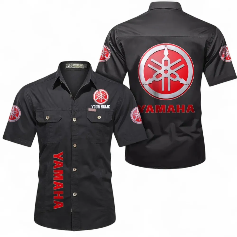 Motor Short Sleeved Shirt, Button up Shirt Exclusive Logo For Car Owners, Custom Name CAR392072125785-Black