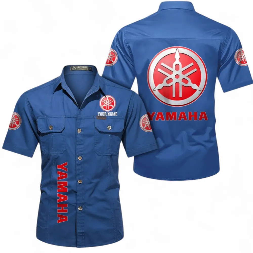 Motor Short Sleeved Shirt, Button up Shirt Exclusive Logo For Car Owners, Custom Name CAR392072125785-Cowboy Blue
