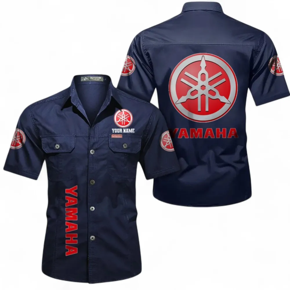 Motor Short Sleeved Shirt, Button up Shirt Exclusive Logo For Car Owners, Custom Name CAR392072125785-Dark Blue