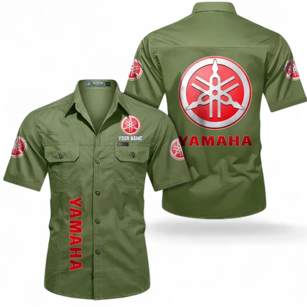 Motor Short Sleeved Shirt, Button up Shirt Exclusive Logo For Car Owners, Custom Name CAR392072125785-Fruit Green