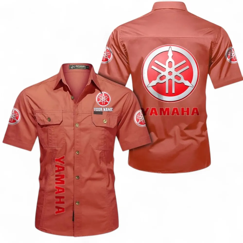 Motor Short Sleeved Shirt, Button up Shirt Exclusive Logo For Car Owners, Custom Name CAR392072125785-Red