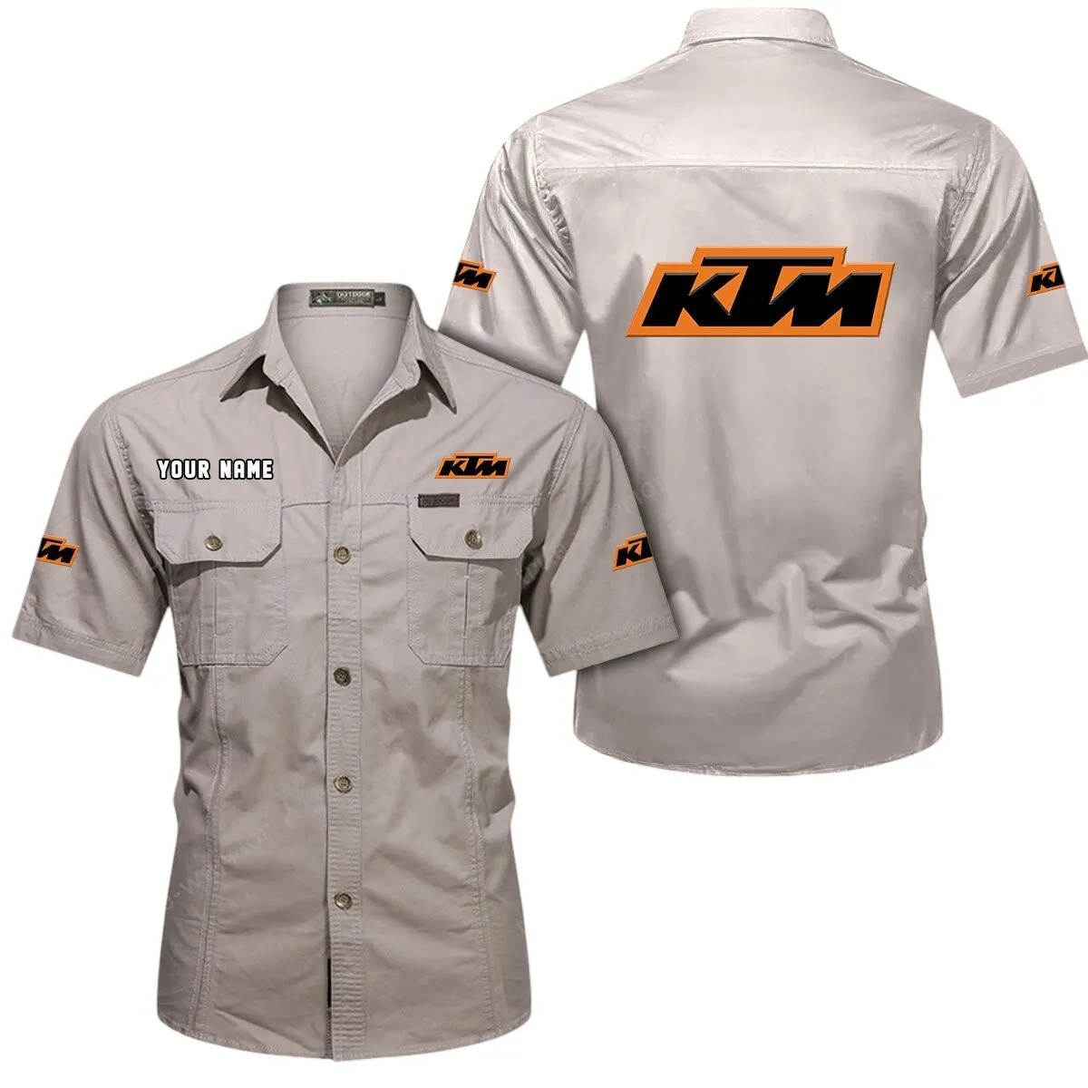 Motorbikes Racing Lovers Gift Short Sleeved Shirt, Button Up Shirt Exclusive Logo For Car Owners CAR444052625801 - Beige