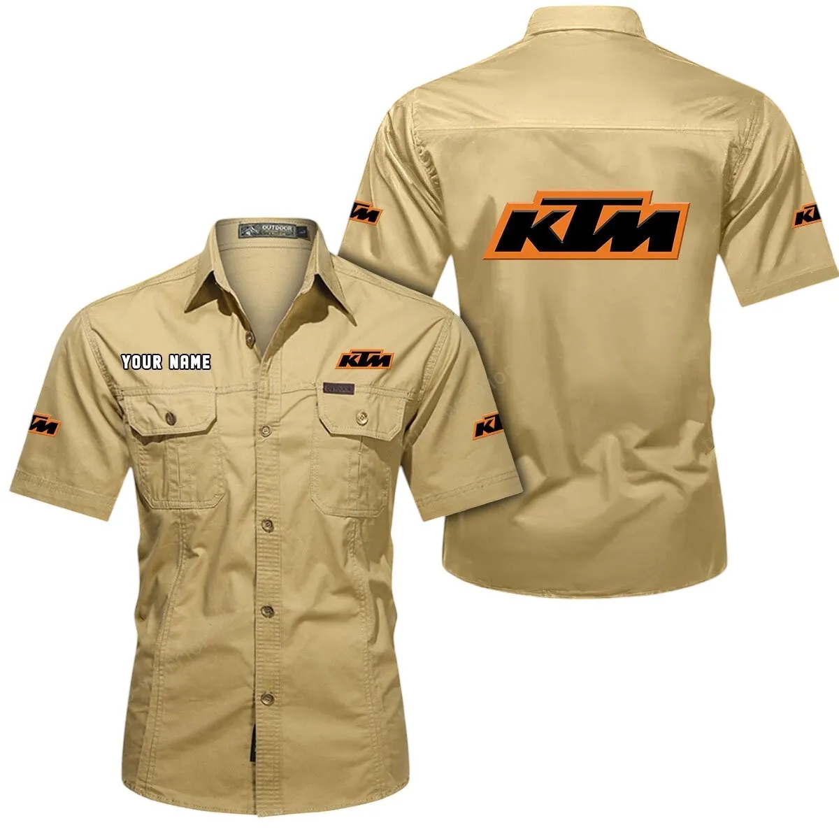 Motorbikes Racing Lovers Gift Short Sleeved Shirt, Button Up Shirt Exclusive Logo For Car Owners CAR444052625801 - Khaki