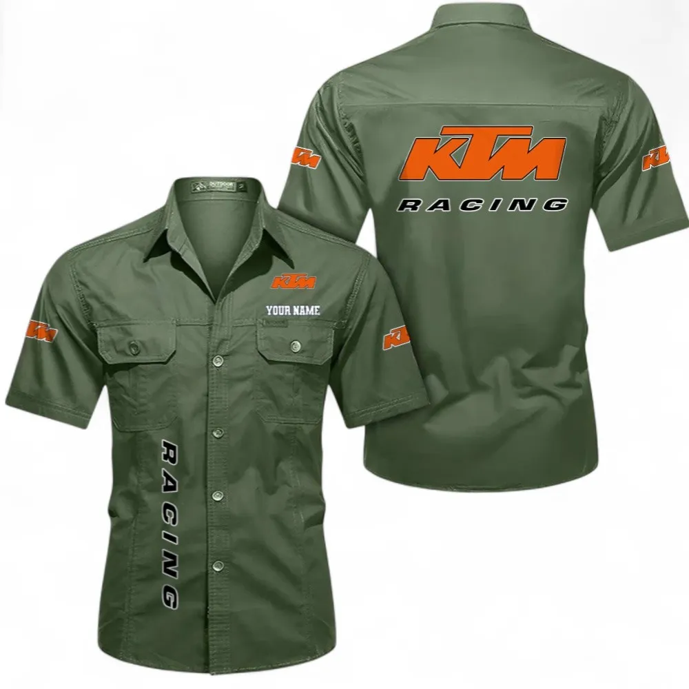 Motorbikes Short Sleeved Shirt, Button up Shirt Exclusive Logo For Car Owners, Custom Name CAR392072125810-Army Green