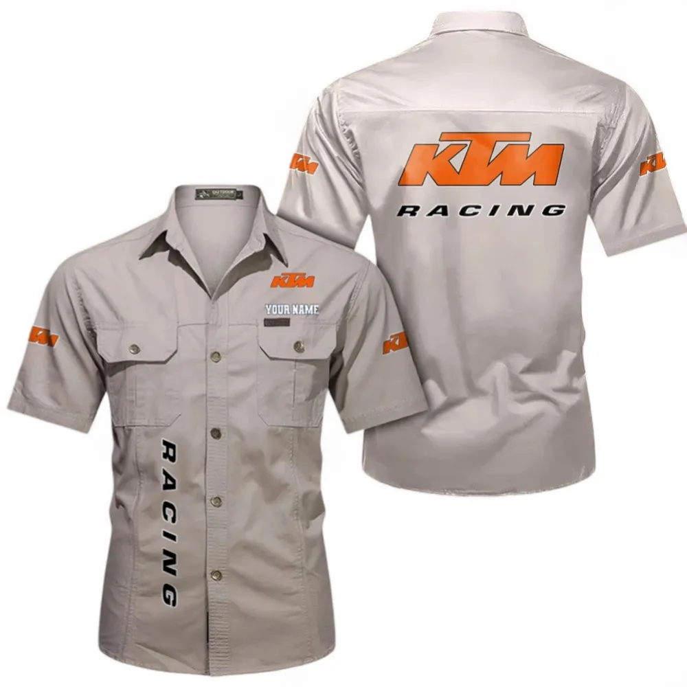 Motorbikes Short Sleeved Shirt, Button up Shirt Exclusive Logo For Car Owners, Custom Name CAR392072125810-Beige