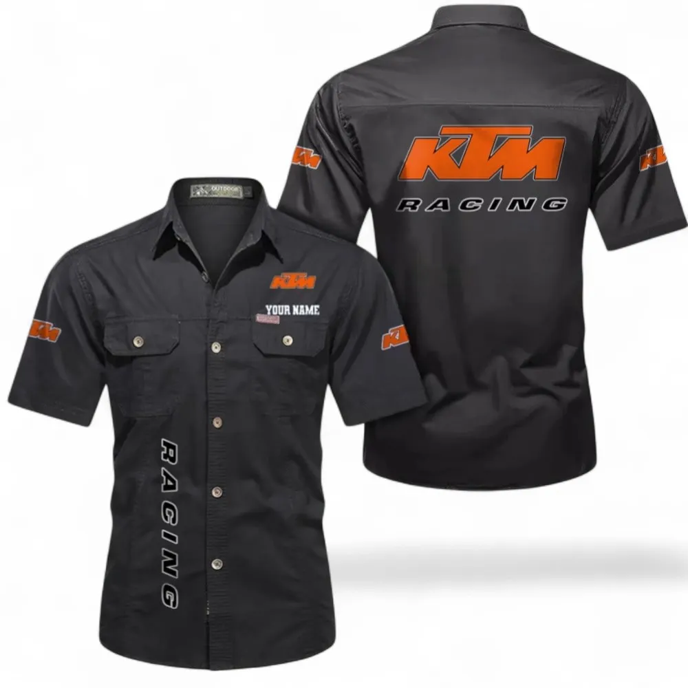 Motorbikes Short Sleeved Shirt, Button up Shirt Exclusive Logo For Car Owners, Custom Name CAR392072125810-Black