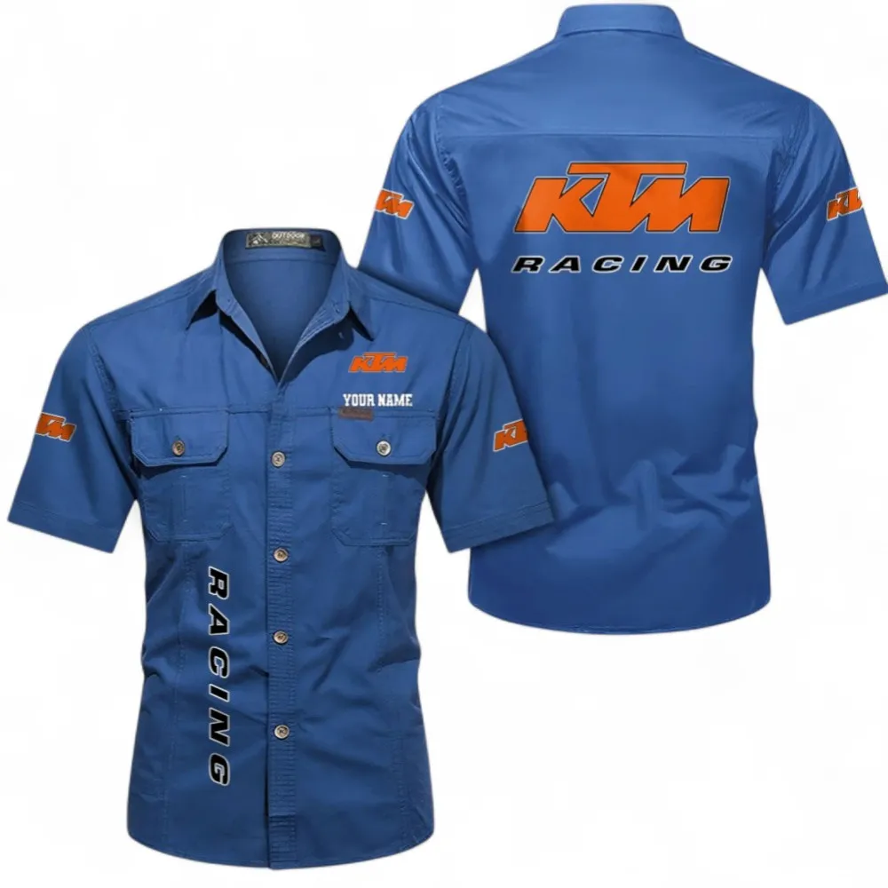 Motorbikes Short Sleeved Shirt, Button up Shirt Exclusive Logo For Car Owners, Custom Name CAR392072125810-Cowboy Blue