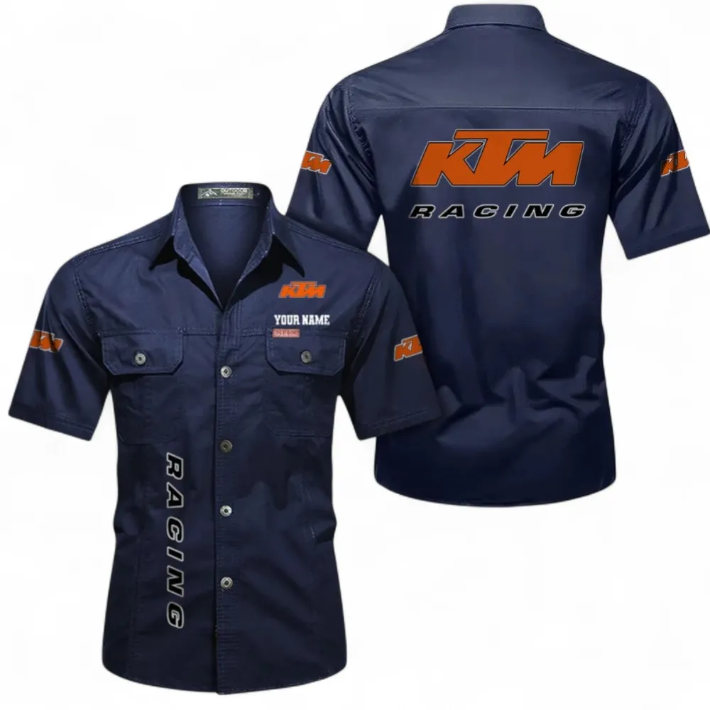 Motorbikes Short Sleeved Shirt, Button up Shirt Exclusive Logo For Car Owners, Custom Name CAR392072125810-Dark Blue