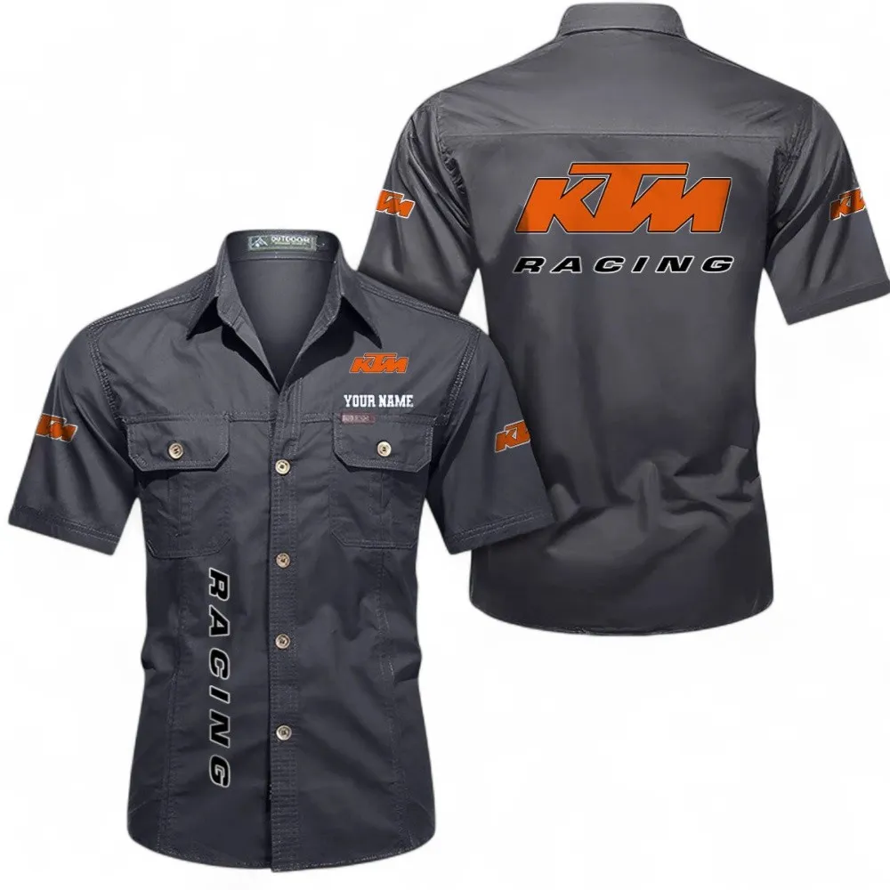 Motorbikes Short Sleeved Shirt, Button up Shirt Exclusive Logo For Car Owners, Custom Name CAR392072125810-Gray