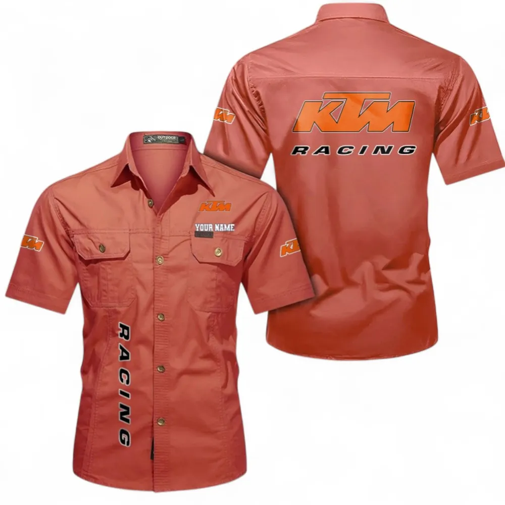 Motorbikes Short Sleeved Shirt, Button up Shirt Exclusive Logo For Car Owners, Custom Name CAR392072125810-Red