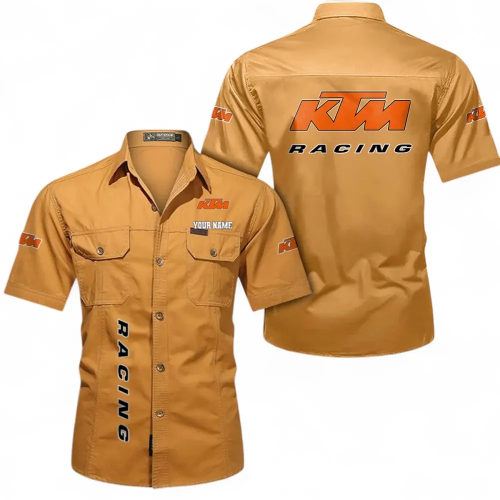 Motorbikes Short Sleeved Shirt, Button up Shirt Exclusive Logo For Car Owners, Custom Name CAR392072125810-Turmeric