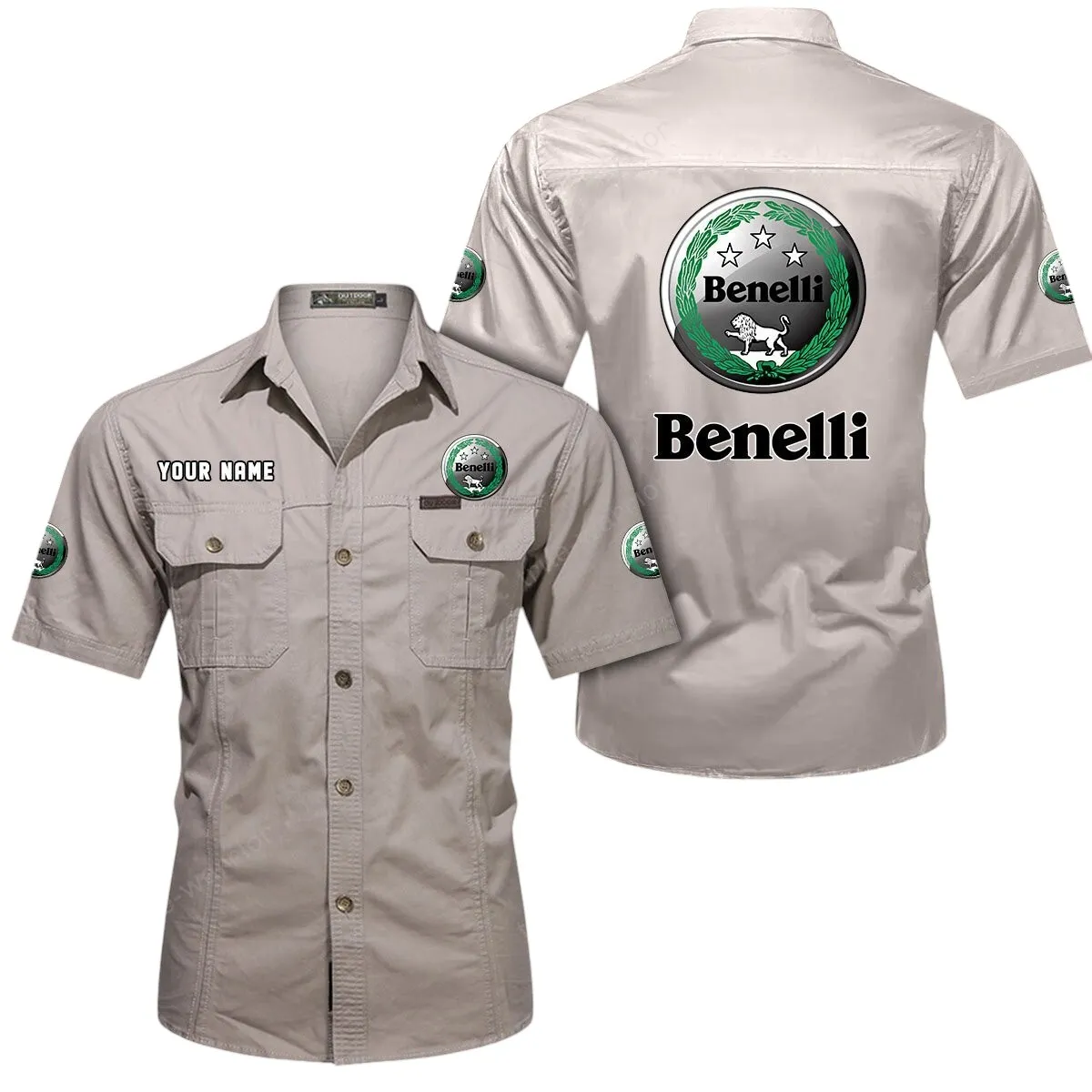 Motorcycles Lovers Gift Short Sleeved Shirt, Button Up Shirt Exclusive Logo For Car Owners CAR444052625782 - Beige