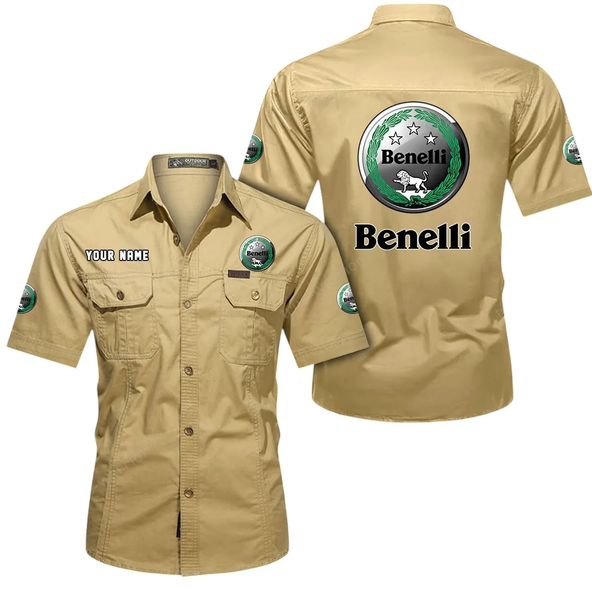 Motorcycles Lovers Gift Short Sleeved Shirt, Button Up Shirt Exclusive Logo For Car Owners CAR444052625782 - Khaki