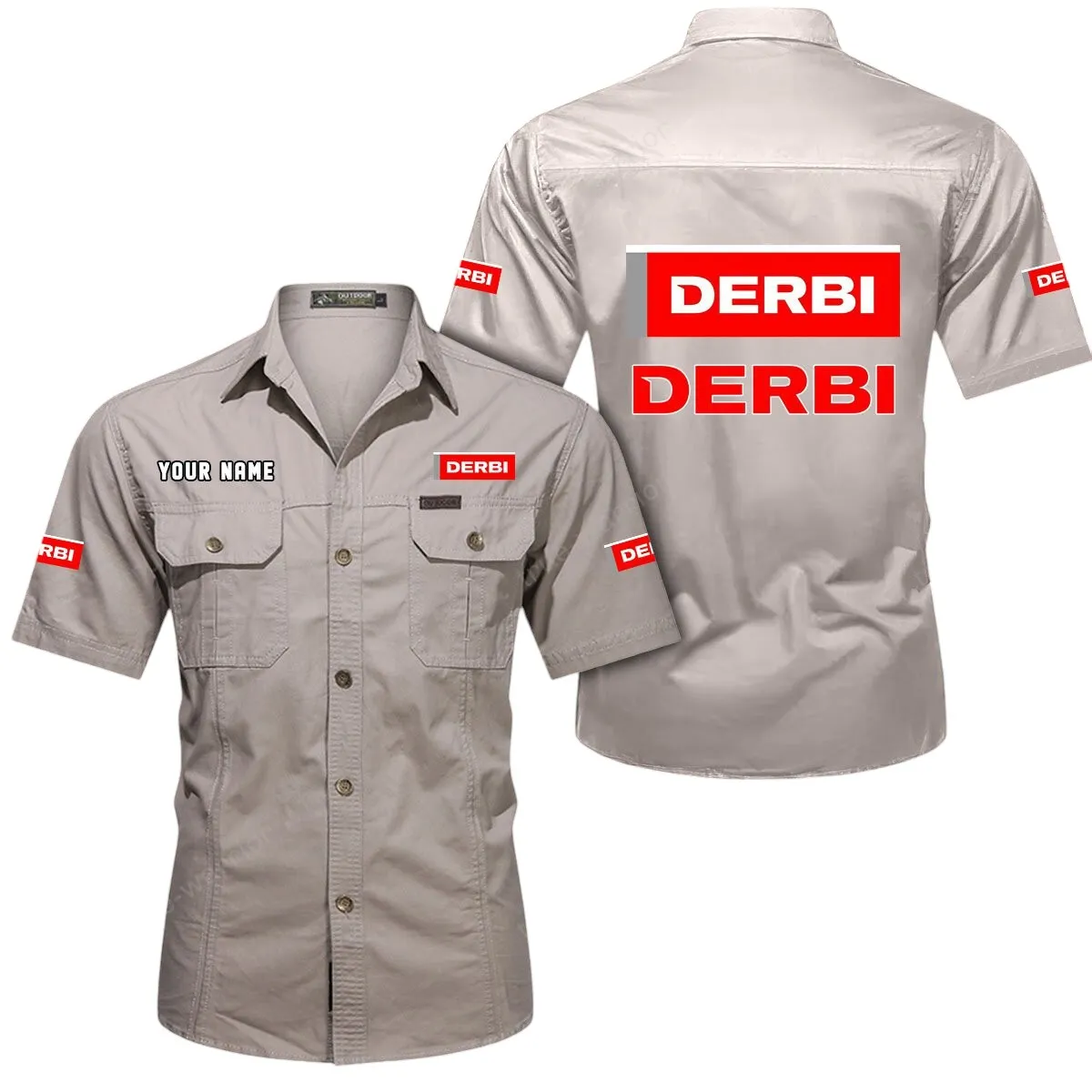 Motorcycles Lovers Gift Short Sleeved Shirt, Button Up Shirt Exclusive Logo For Car Owners CAR444052625789 - Beige