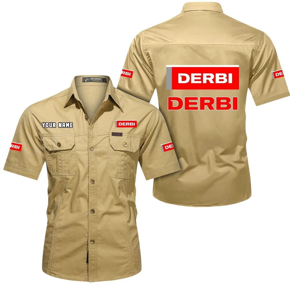 Motorcycles Lovers Gift Short Sleeved Shirt, Button Up Shirt Exclusive Logo For Car Owners CAR444052625789 - Khaki