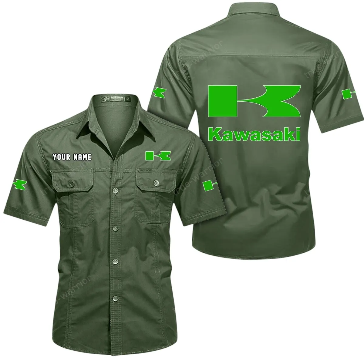 Motorcycles Lovers Gift Short Sleeved Shirt, Button Up Shirt Exclusive Logo For Car Owners CAR444052625812 - Army Green