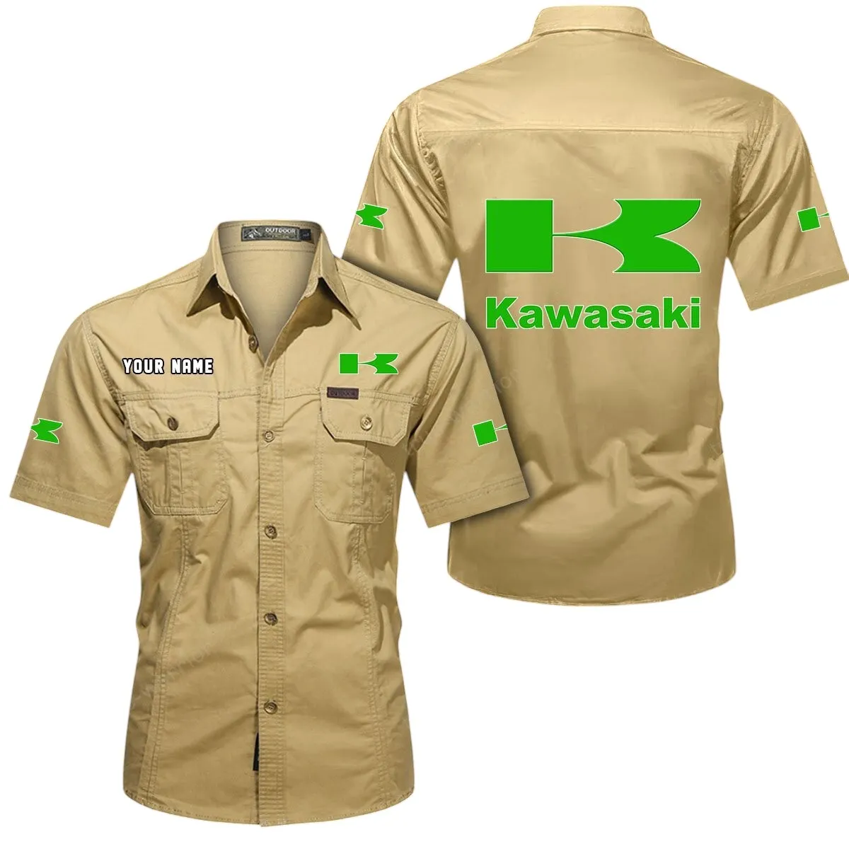 Motorcycles Lovers Gift Short Sleeved Shirt, Button Up Shirt Exclusive Logo For Car Owners CAR444052625812 - Khaki
