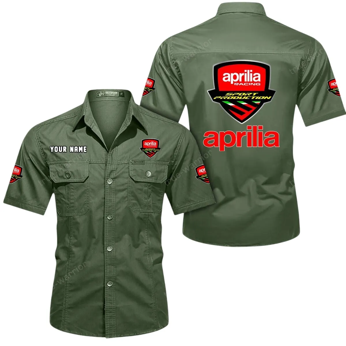 Motorcycles Lovers Gift Short Sleeved Shirt, Button Up Shirt Exclusive Logo For Car Owners CAR444052625817 - Army Green