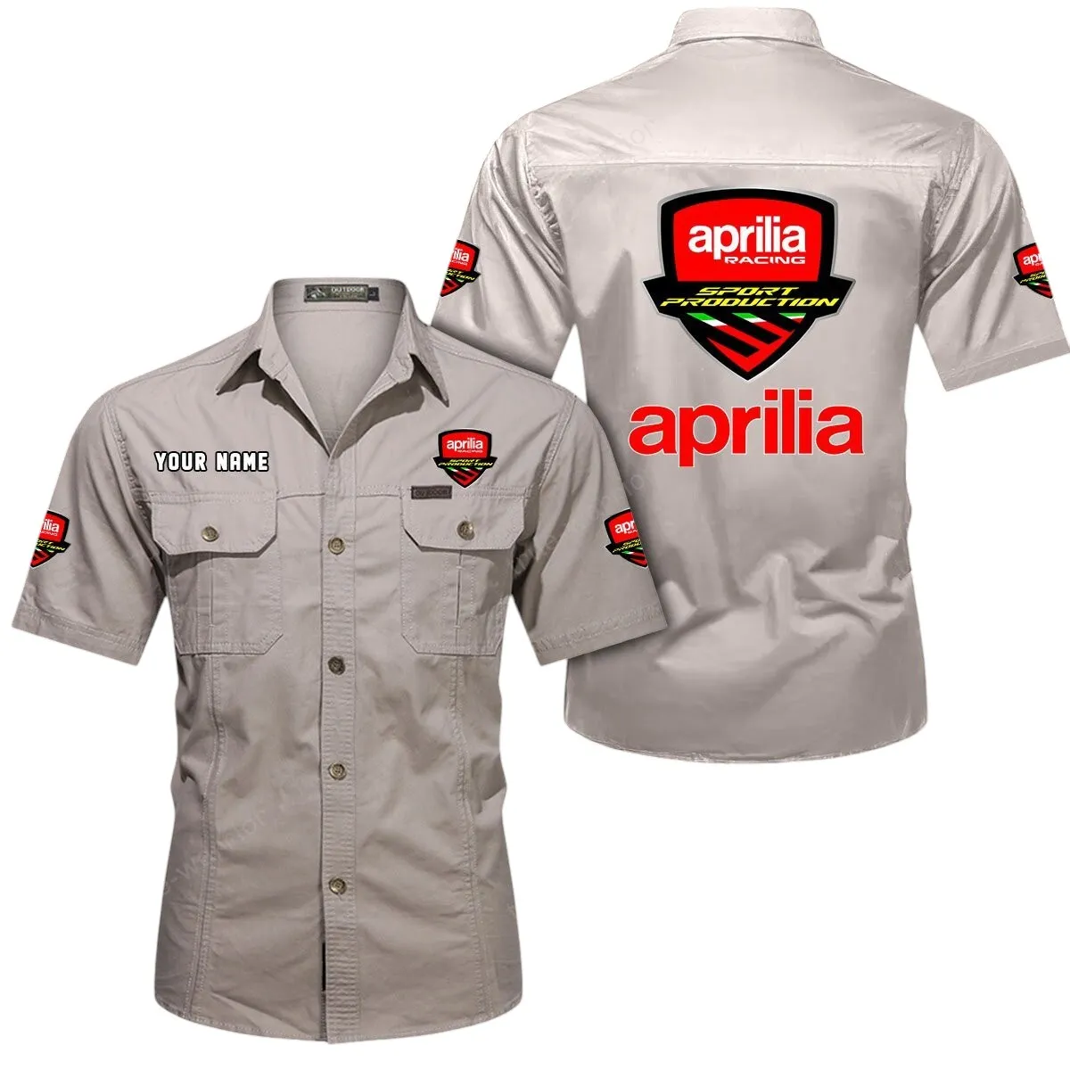Motorcycles Lovers Gift Short Sleeved Shirt, Button Up Shirt Exclusive Logo For Car Owners CAR444052625817 - Beige