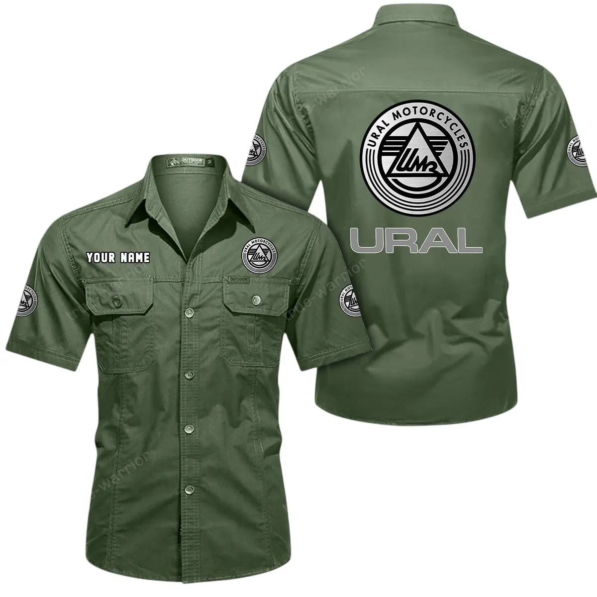 Motorcycles Lovers Gift Short Sleeved Shirt, Button Up Shirt Exclusive Logo For Car Owners CAR444052625837 - Army Green