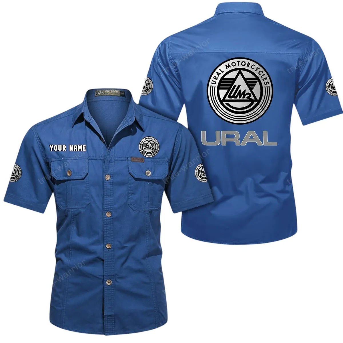 Motorcycles Lovers Gift Short Sleeved Shirt, Button Up Shirt Exclusive Logo For Car Owners CAR444052625837 - Cowboy Blue