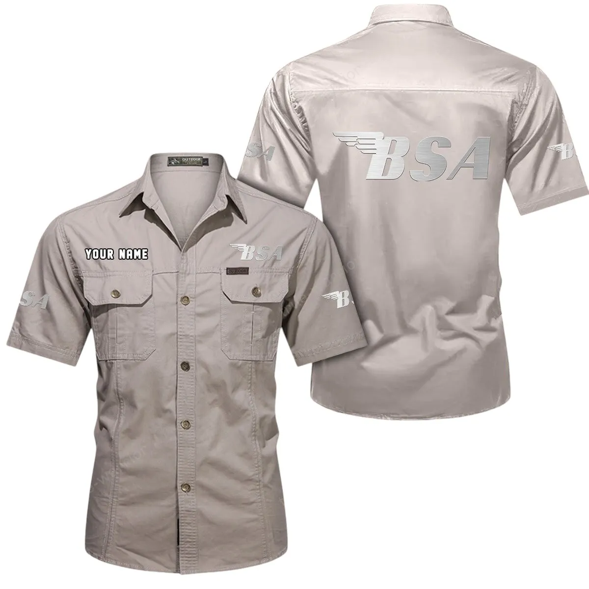 Motorcycles Lovers Gift Short Sleeved Shirt, Button Up Shirt Exclusive Logo For Car Owners CAR444052625847 - Beige