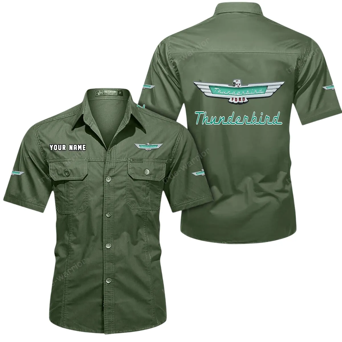 Motorcycles Lovers Gift Short Sleeved Shirt, Button Up Shirt Exclusive Logo For Car Owners CAR444052625954 - Army Green