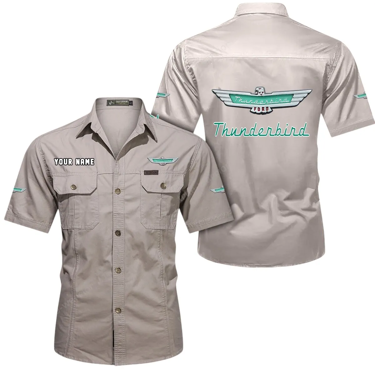 Motorcycles Lovers Gift Short Sleeved Shirt, Button Up Shirt Exclusive Logo For Car Owners CAR444052625954 - Beige