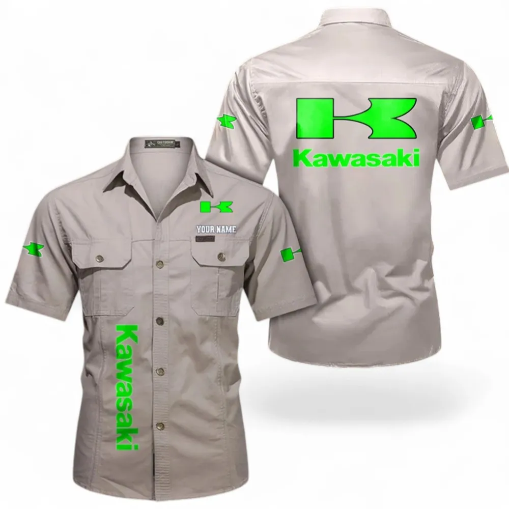 Motorcycles Short Sleeved Shirt, Button up Shirt Exclusive Logo For Car Owners, Custom Name CAR392072125796-Beige