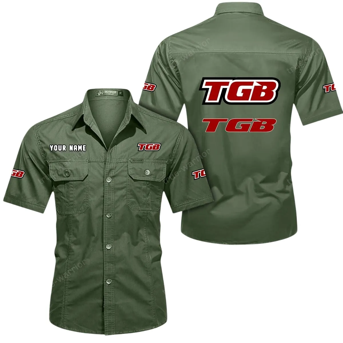 Motorcyles Lovers Gift Short Sleeved Shirt, Button Up Shirt Exclusive Logo For Car Owners CAR444052625857 - Army Green