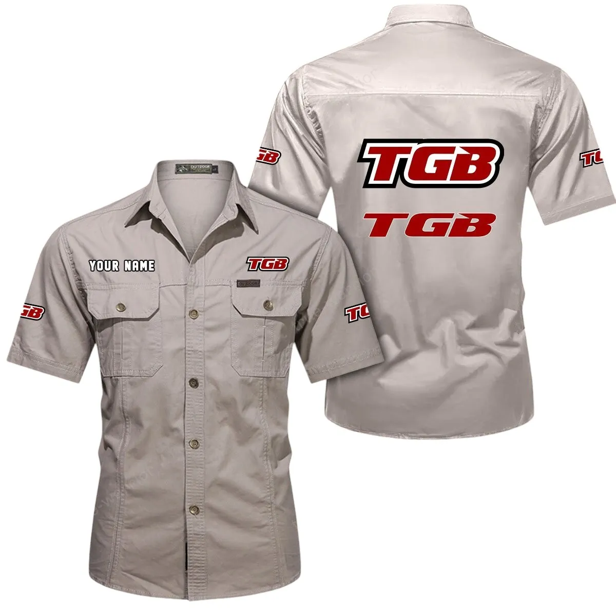 Motorcyles Lovers Gift Short Sleeved Shirt, Button Up Shirt Exclusive Logo For Car Owners CAR444052625857 - Beige