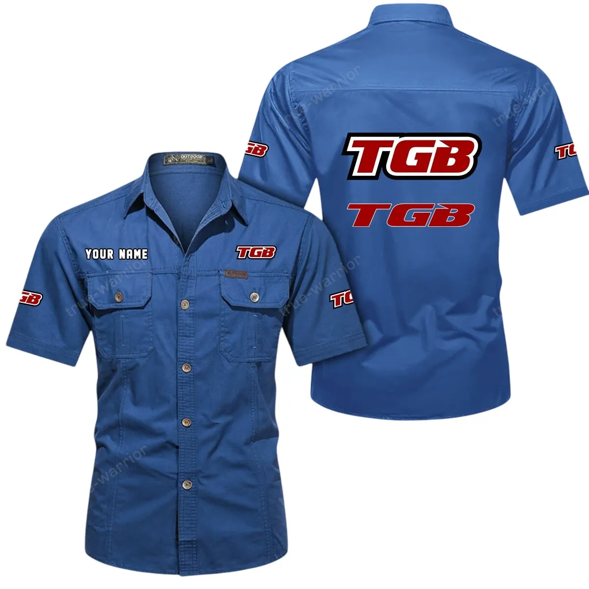 Motorcyles Lovers Gift Short Sleeved Shirt, Button Up Shirt Exclusive Logo For Car Owners CAR444052625857 - Cowboy Blue
