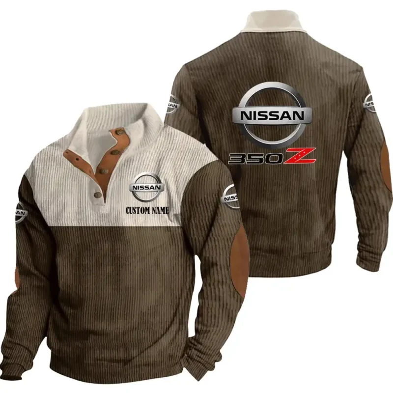 Classic Auto Men's Stand Up Collar Base Shirt, Collar Hoodie Exclusive Logo For Car Motorcycles Fans CAR20012132 - Brown