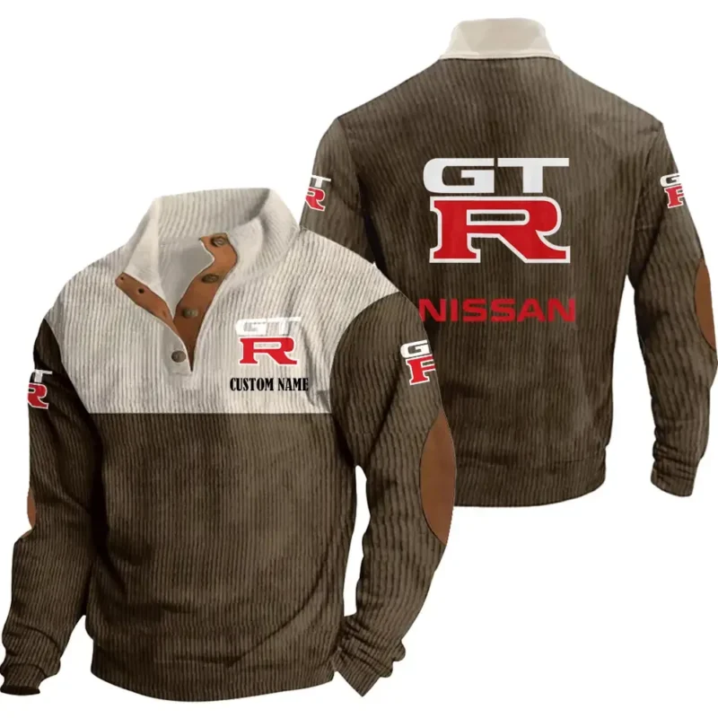 Classic Auto Men's Stand Up Collar Base Shirt, Collar Hoodie Exclusive Logo For Car Motorcycles Fans CAR20012134 - Brown