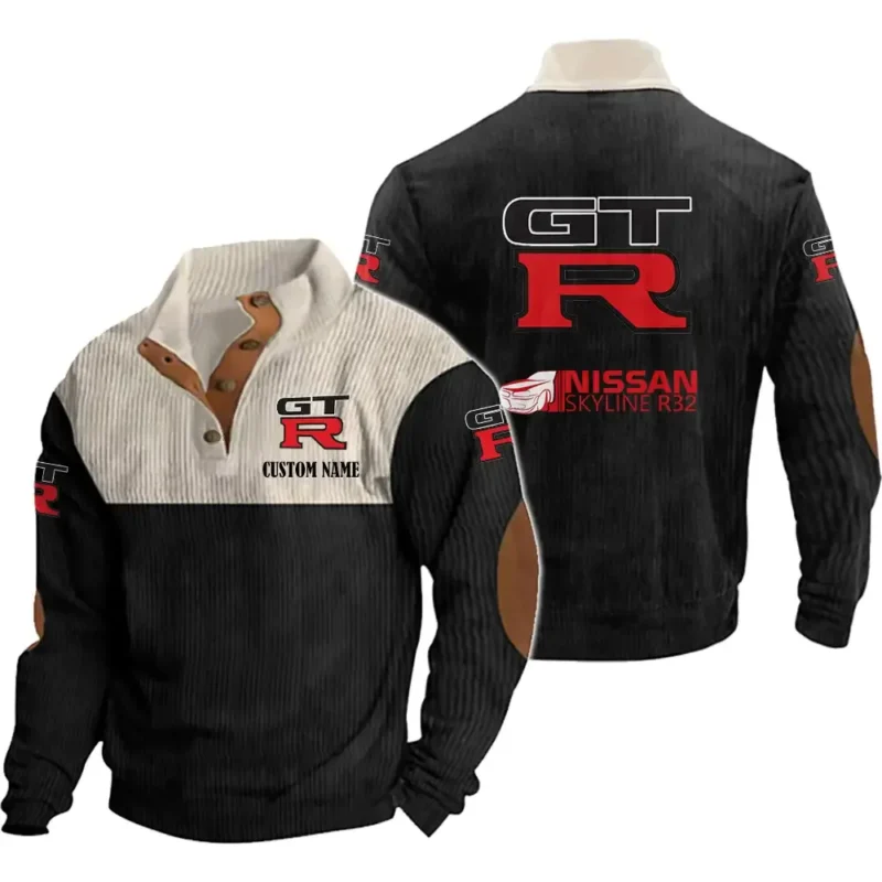 Classic Auto r32 Men's Stand Up Collar Base Shirt, Collar Hoodie Exclusive Logo For Car Motorcycles Fans CAR20012137 - Black