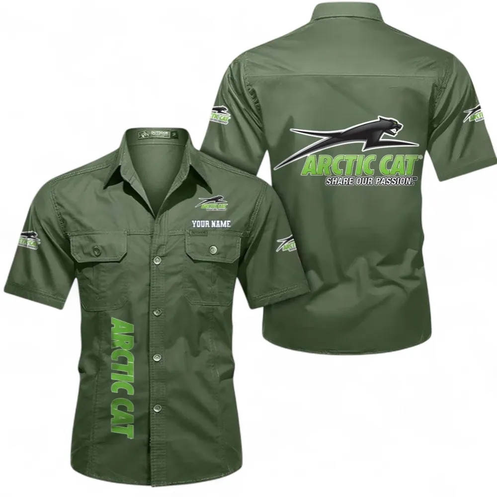 Off-Road Monster Short Sleeved Shirt, Button up Shirt Exclusive Logo For Car Owners, Custom Name CAR392072125823-Army Green