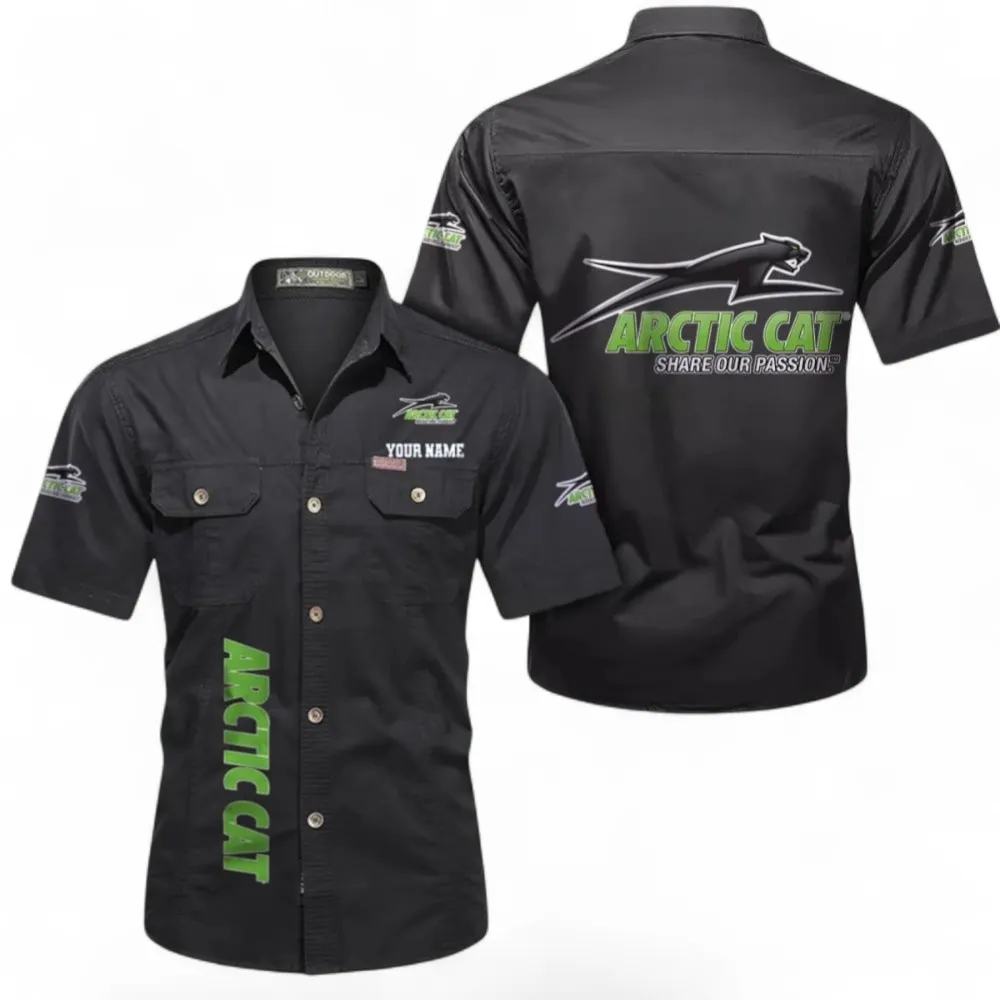 Off-Road Monster Short Sleeved Shirt, Button up Shirt Exclusive Logo For Car Owners, Custom Name CAR392072125823-Black