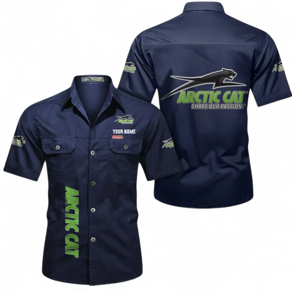Off-Road Monster Short Sleeved Shirt, Button up Shirt Exclusive Logo For Car Owners, Custom Name CAR392072125823-Dark Blue
