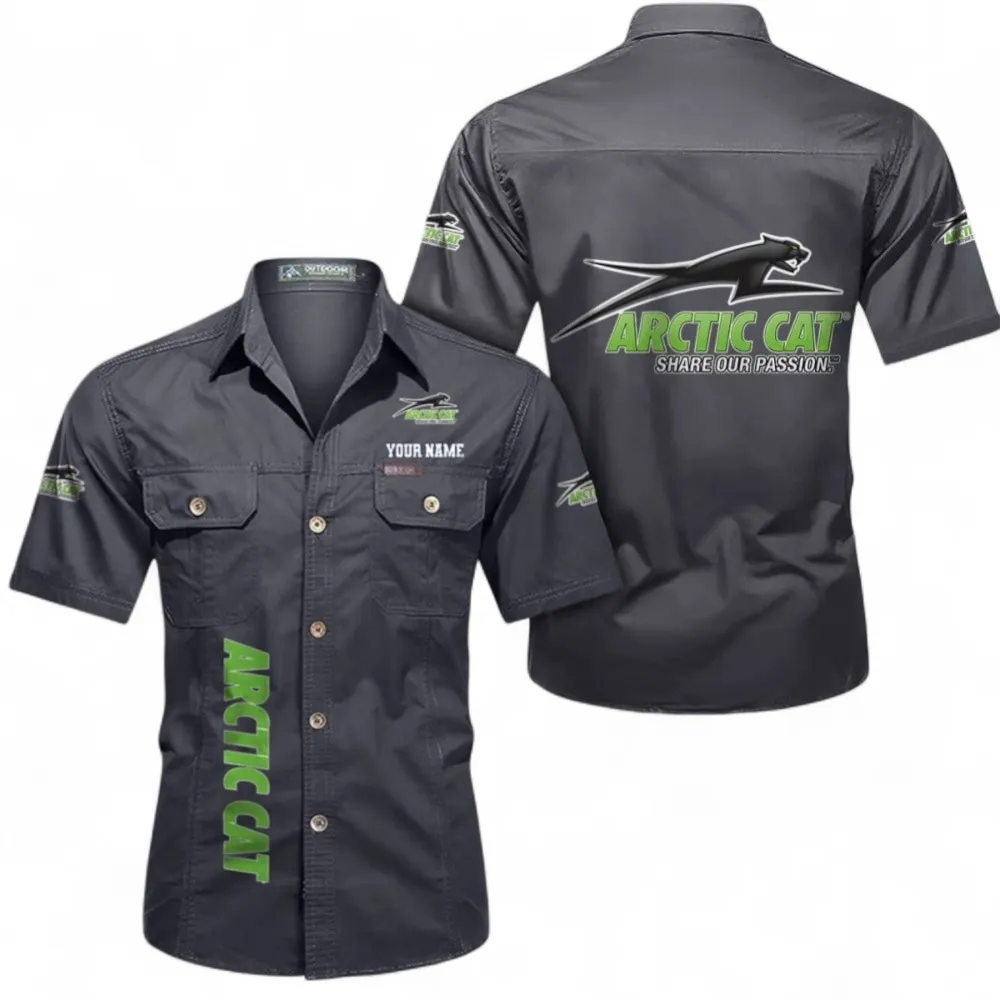 Off-Road Monster Short Sleeved Shirt, Button up Shirt Exclusive Logo For Car Owners, Custom Name CAR392072125823-Gray